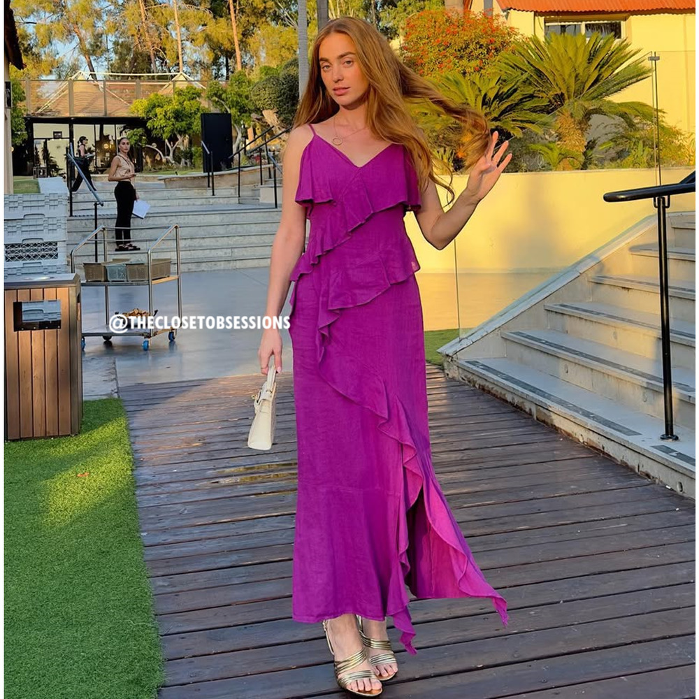 ZARA Purple Linen Blend Ruffle Midi Dress NWT Wedding Guest Resort - Picture 14 of 16